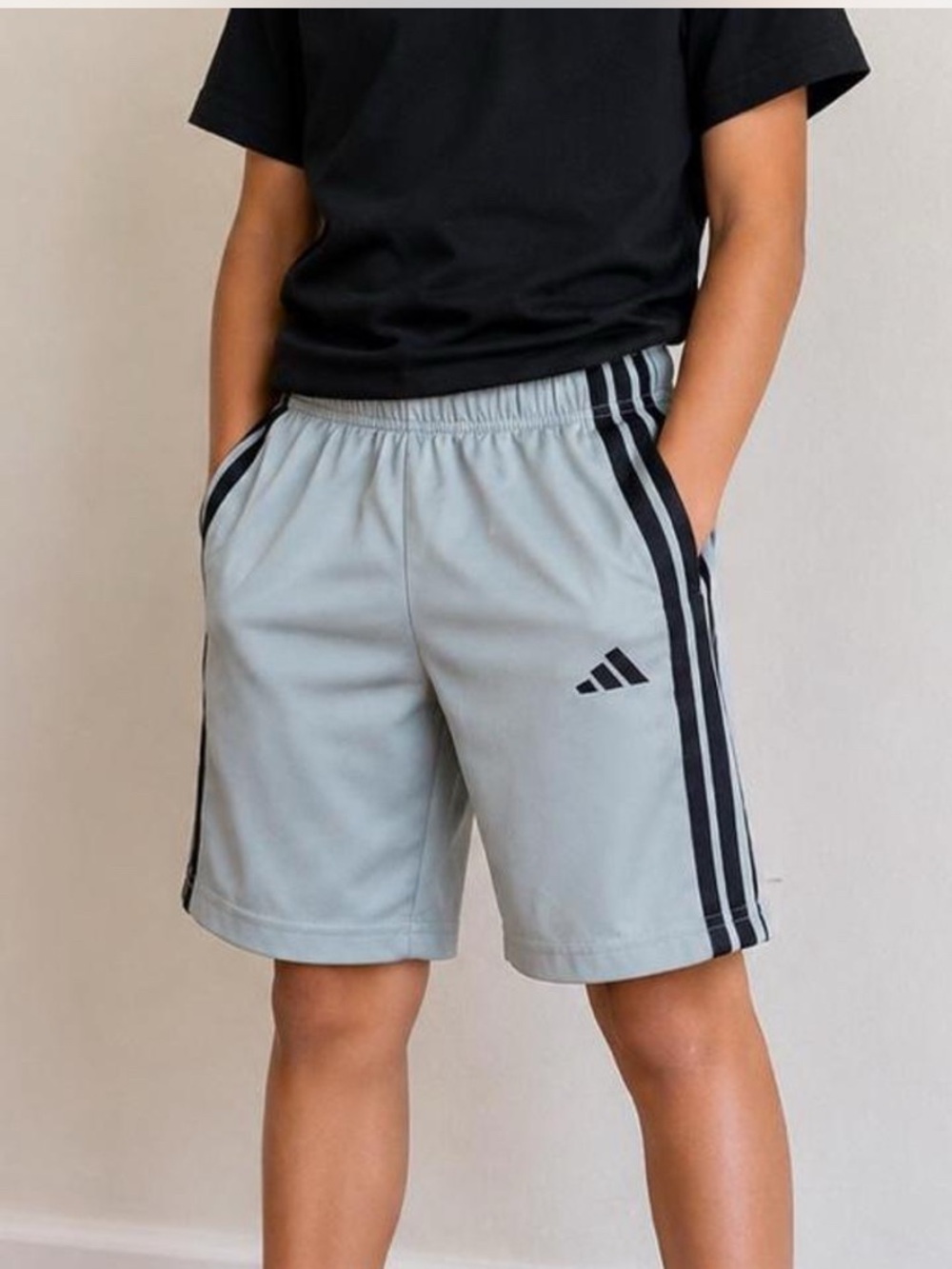 adidas Light Gray Athletic Shorts with Black Stripes